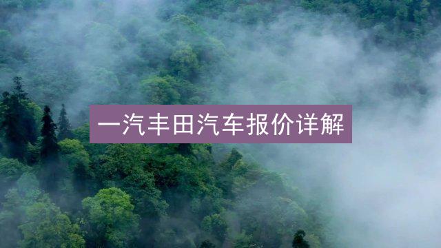 一汽丰田汽车报价详解